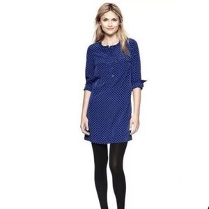 GAP Blue Black Polka Dot Long Sleeve Button Front Shirt Dress